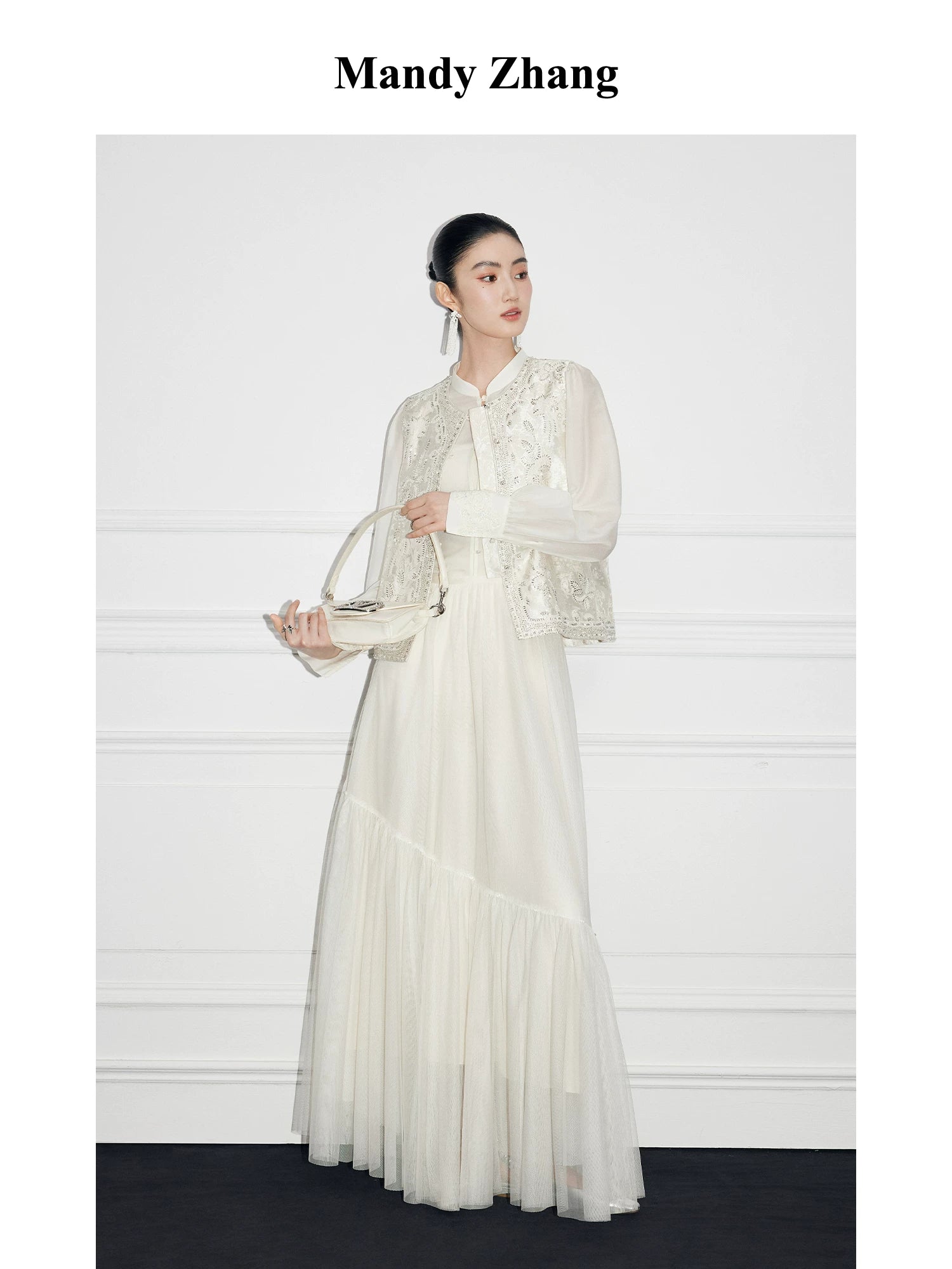 IVORY SILK STAND-COLLAR SHIRT