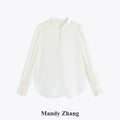 IVORY SILK STAND-COLLAR SHIRT