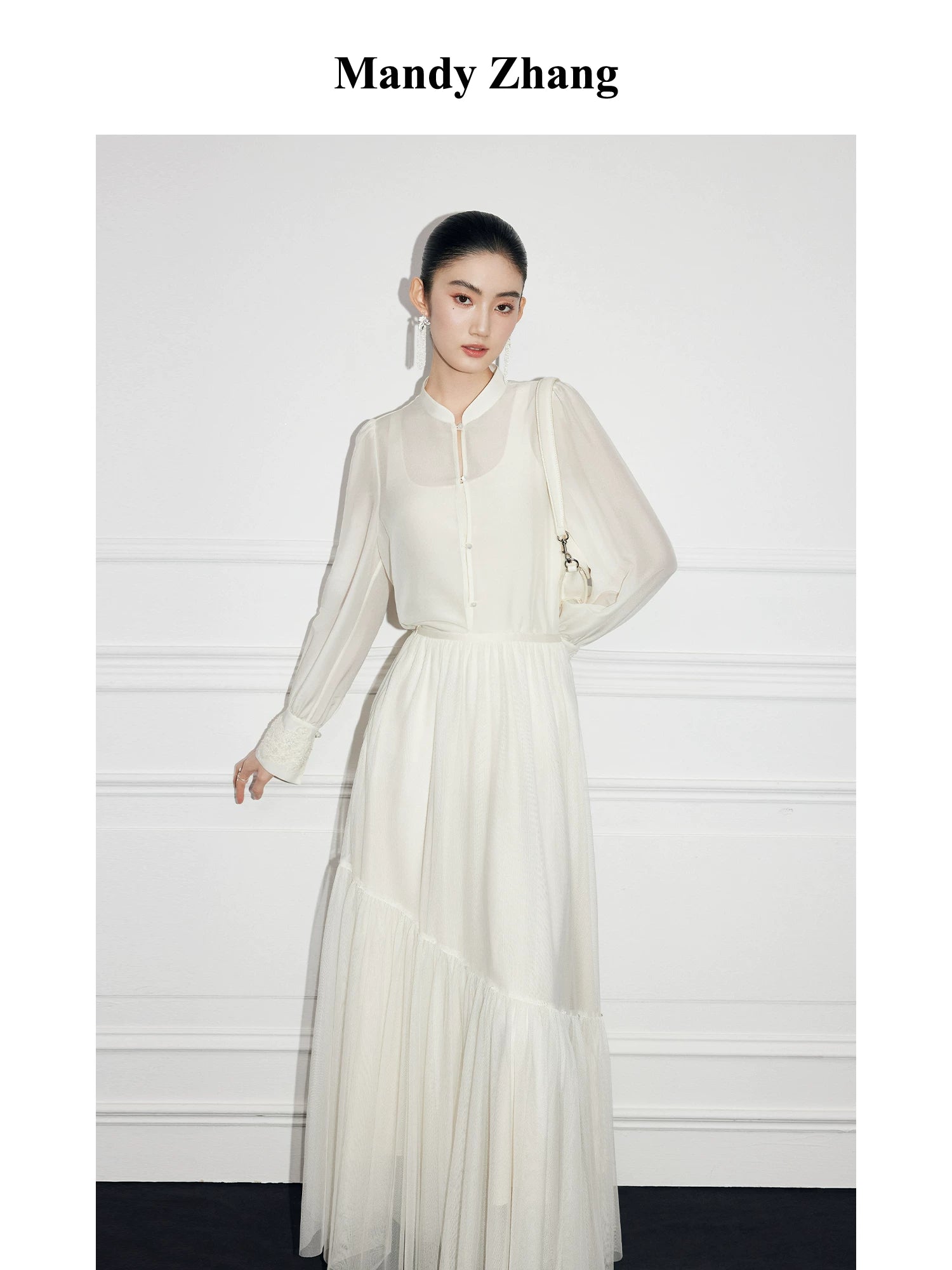 IVORY SILK STAND-COLLAR SHIRT
